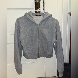 brandy melville cropped gray zip up